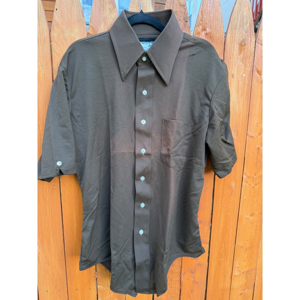 Vintage Jason Clarke Match Mates Brown Knit Sport Shirt 70s Dagger Collar Large